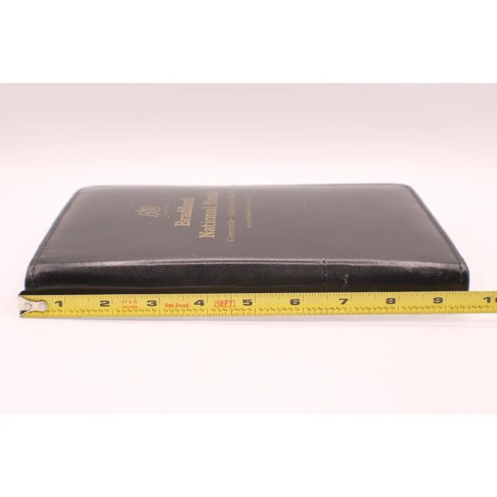 Leeds Full Zip Black Leather Organizer Notepad Holder Bradford National Bank Vtg
